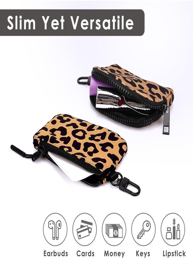 BUNCHBRAVO Wrist Keychain Mini Wallet for Women, Leopard Zip Around Wristlet Wallet, Detachable Dual Coin Purse, Brown - Image 2